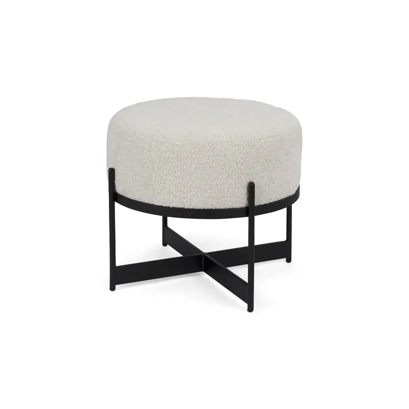 Amelia Cream Boucle W/Black Metal Upholstered Pouf