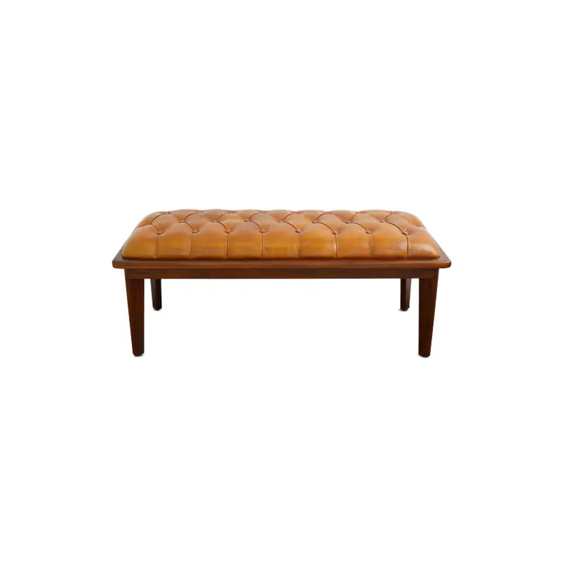 Arden Tan Leather Bench With Buttons - 49.61"