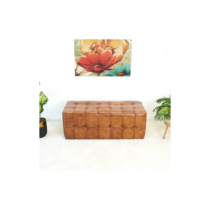 Benjiro Tan Leather Bench - 27.5"