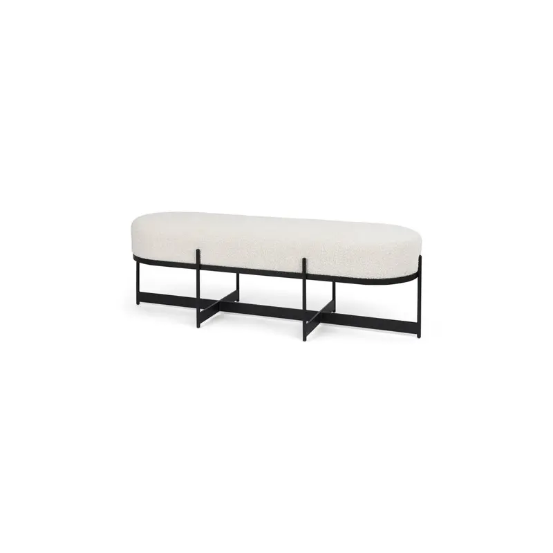 Amelia Cream Boucle W/Black Metal Upholstered Bench