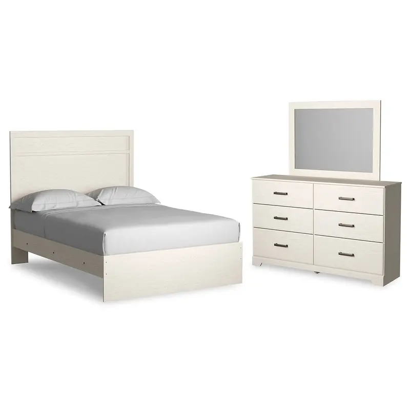 Stelsie Full Panel Bed with Mirrored Dresser