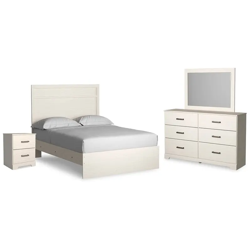 Stelsie Full Panel Bed with Mirrored Dresser and Nightstand