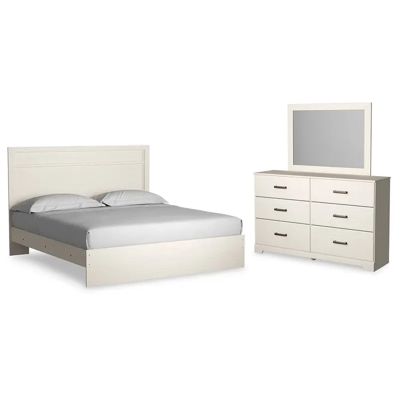 Stelsie King Panel Bed with Mirrored Dresser