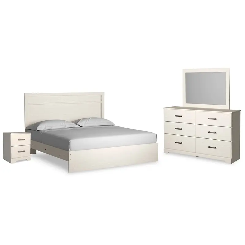 Stelsie King Panel Bed with Mirrored Dresser and Nightstand