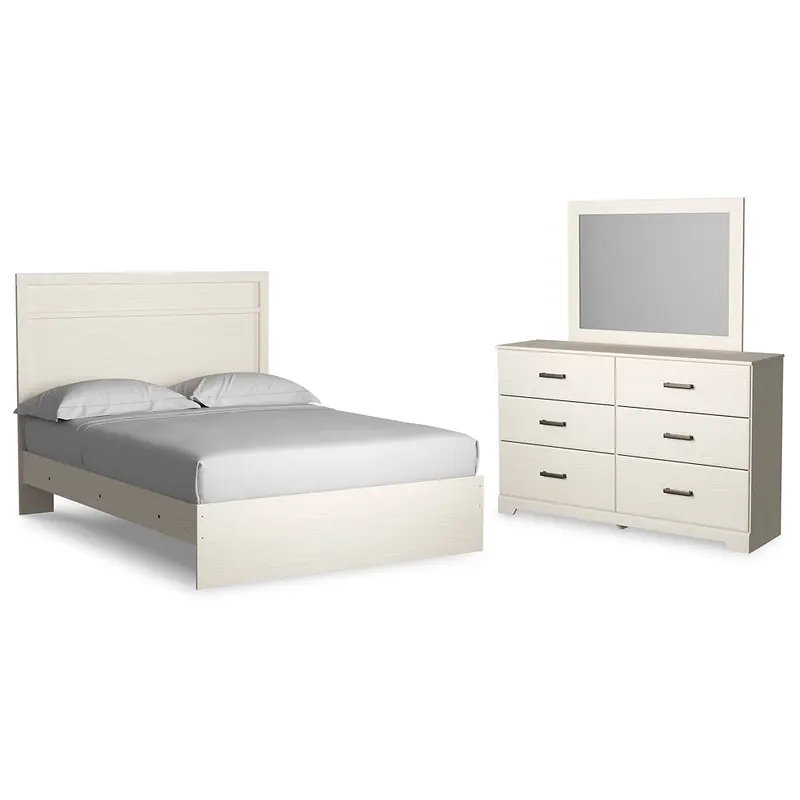 Stelsie Queen Panel Bed with Mirrored Dresser