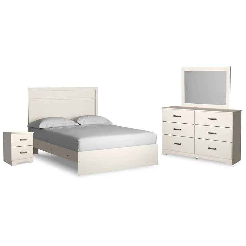 Stelsie Queen Panel Bed with Mirrored Dresser and Nightstand