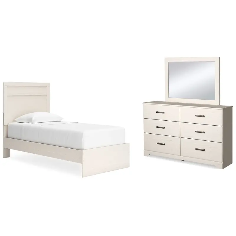 Stelsie Twin Panel Bed with Mirrored Dresser