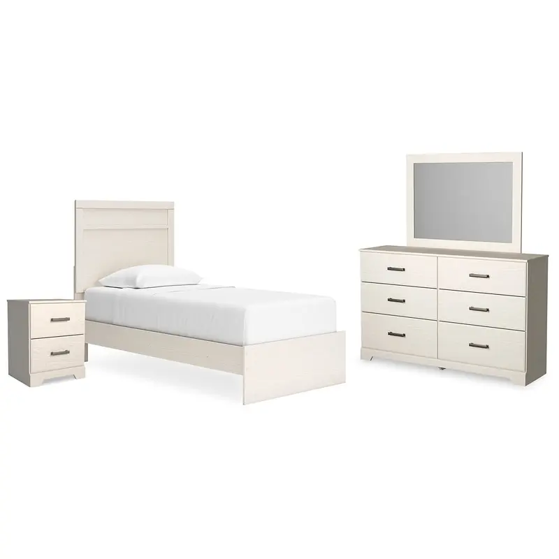 Stelsie Twin Panel Bed with Mirrored Dresser and Nightstand