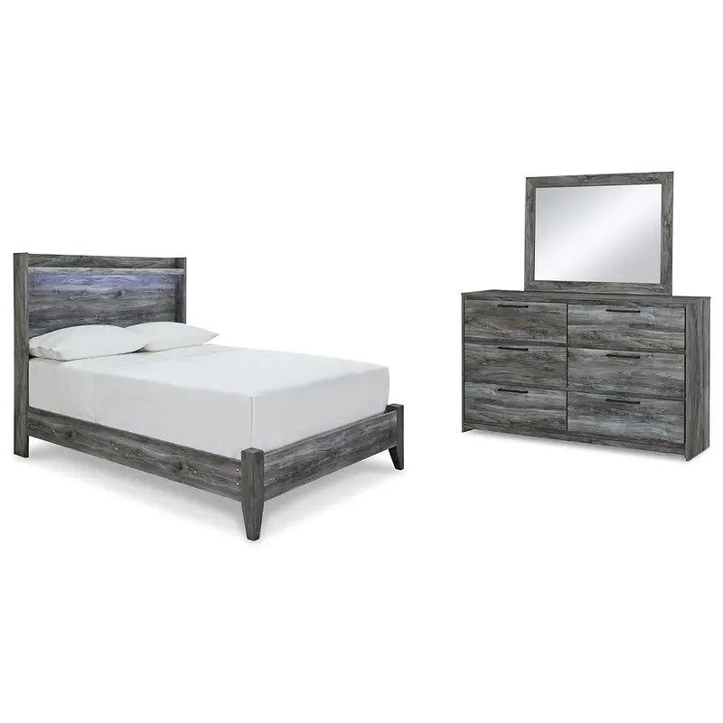 Baystorm Full Panel Bed with Mirrored Dresser