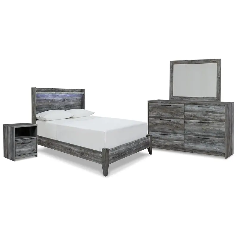 Baystorm Full Panel Bed with Mirrored Dresser and Nightstand