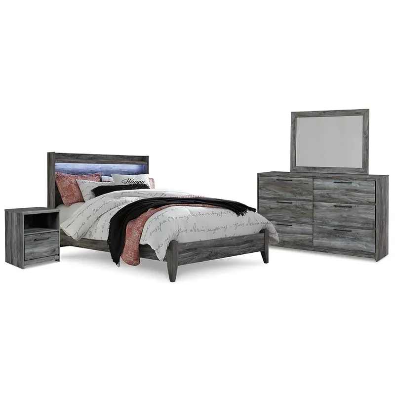 Baystorm Queen Panel Bed with Mirrored Dresser and Nightstand