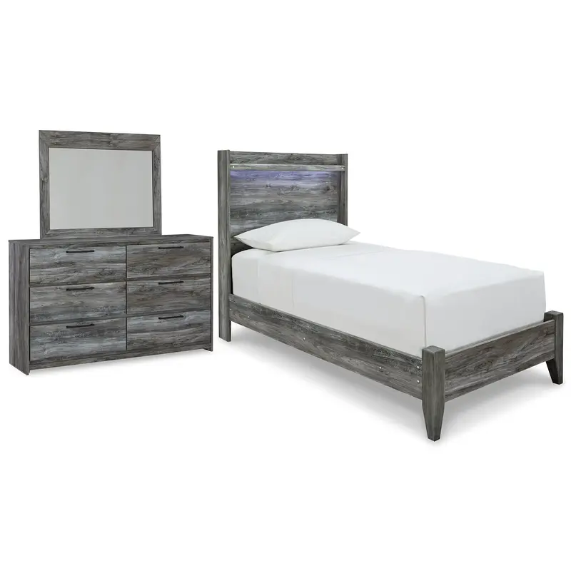 Baystorm Twin Panel Bed with Mirrored Dresser