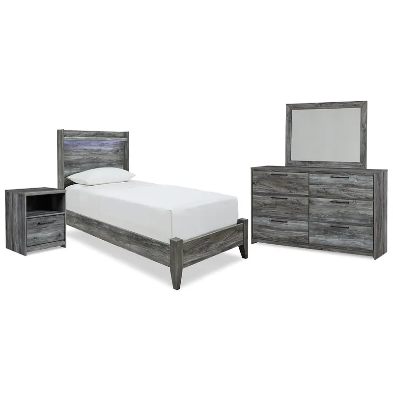 Baystorm Twin Panel Bed with Mirrored Dresser and Nightstand