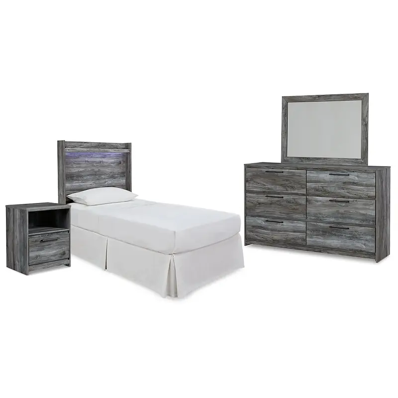 Baystorm Twin Panel Headboard with Mirrored Dresser and Nightstand