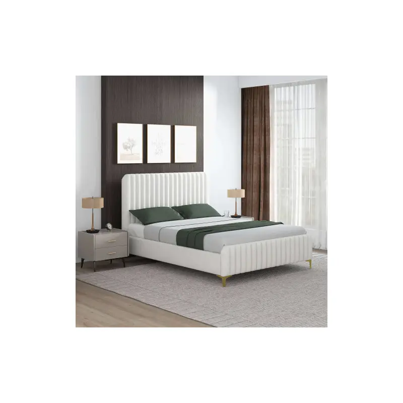 Valery King Size Cream Boucle Platform Bed - 67.3"