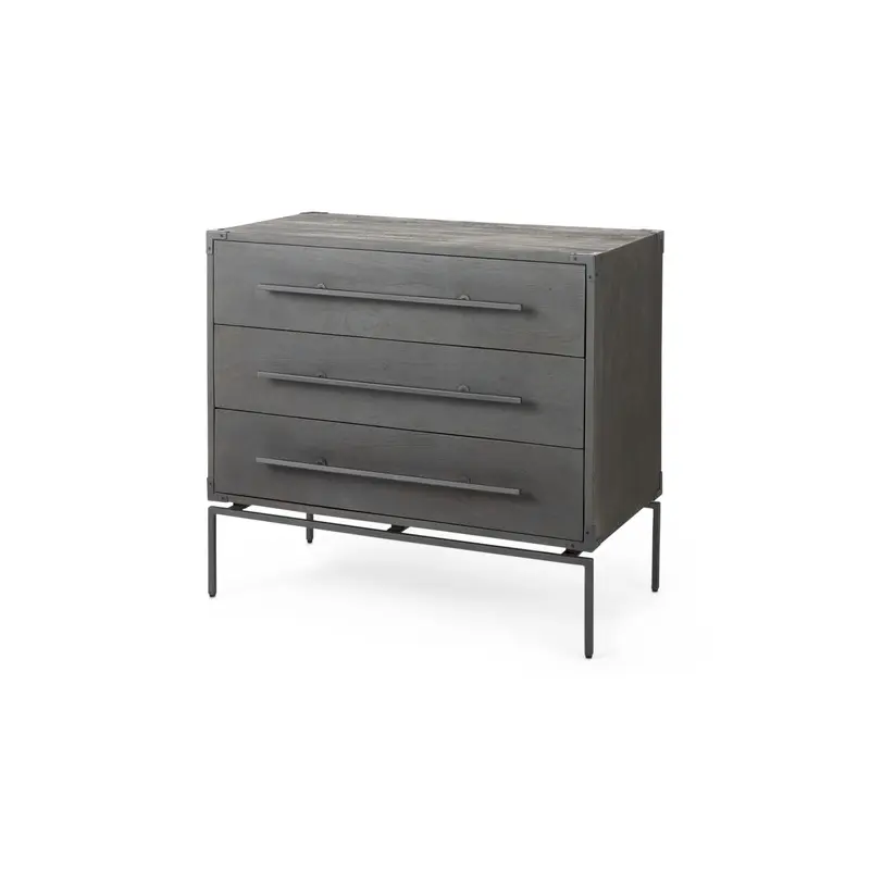 Ward Brown Wood and Iron Drawer Accent Cabinet