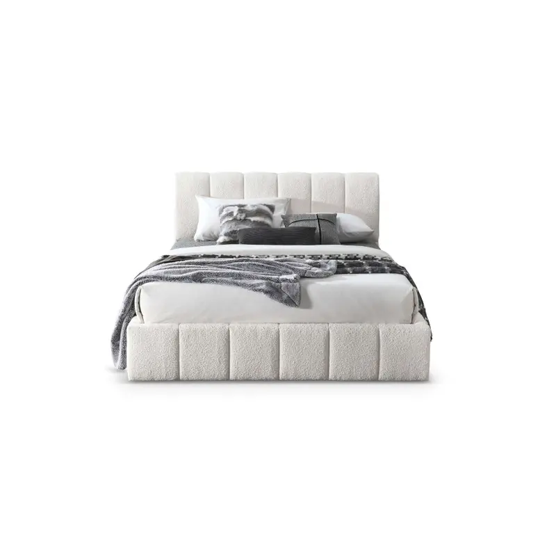 Hilar  White Boucle Platform Bed King - 19.2"