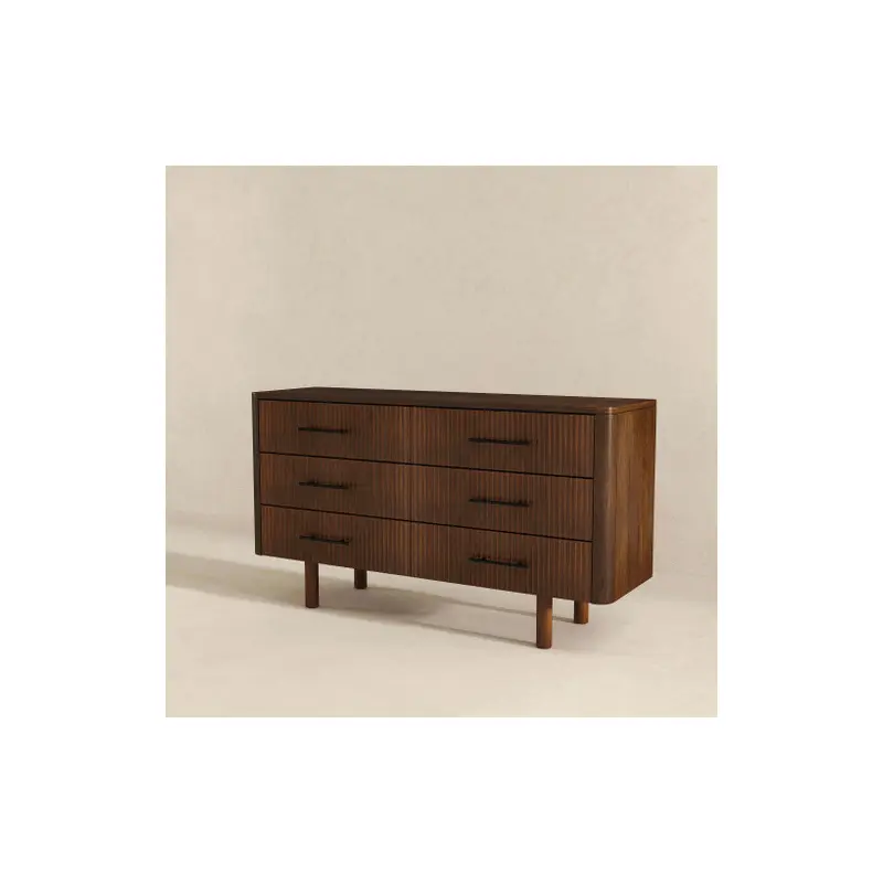 Logan Mid Century Modern Walnut Dresser With 6 Drawers - 55"