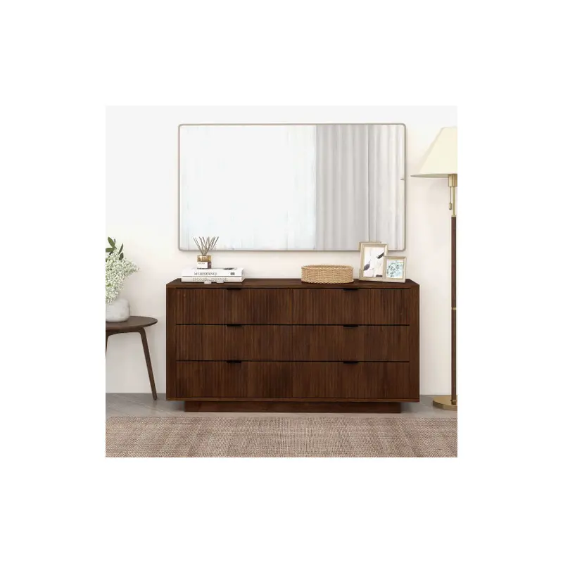 Lola Mid Century Modern Walnut Dresser With 6 Drawers - 56"