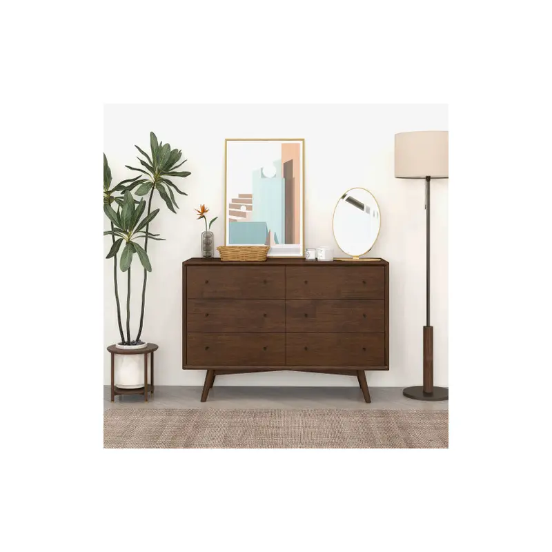 Mid Century Modern Walnut Dresser 6 Drawer - 47"