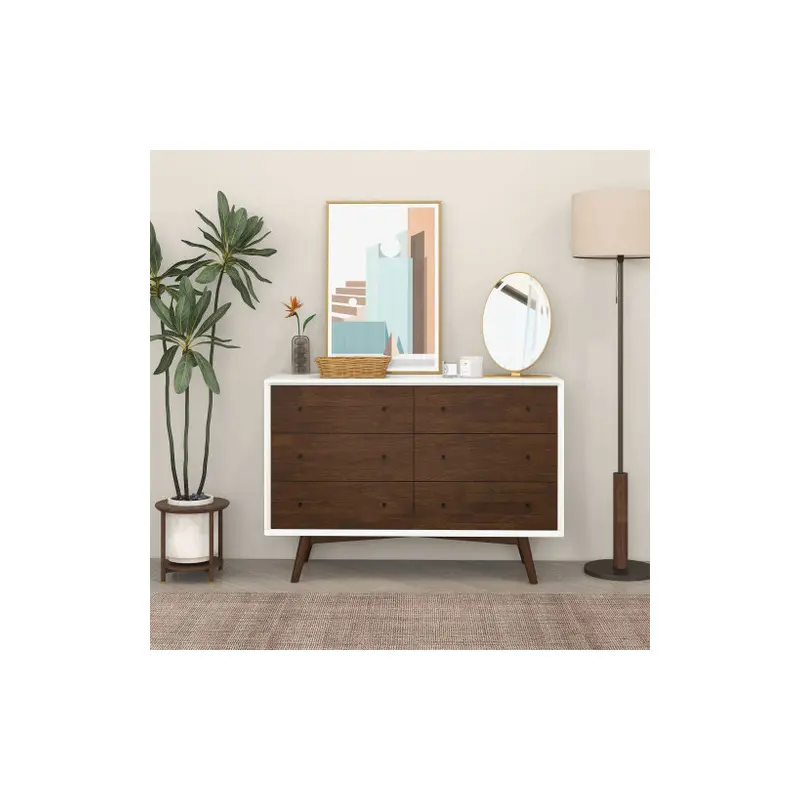 Mid Century Modern White Dresser 6 Drawer - 47"