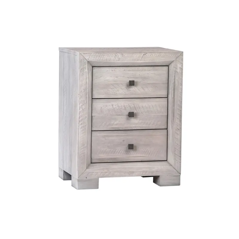 Andre Solid Acacia Wood 3 Drawer Nightstand in Gray wash