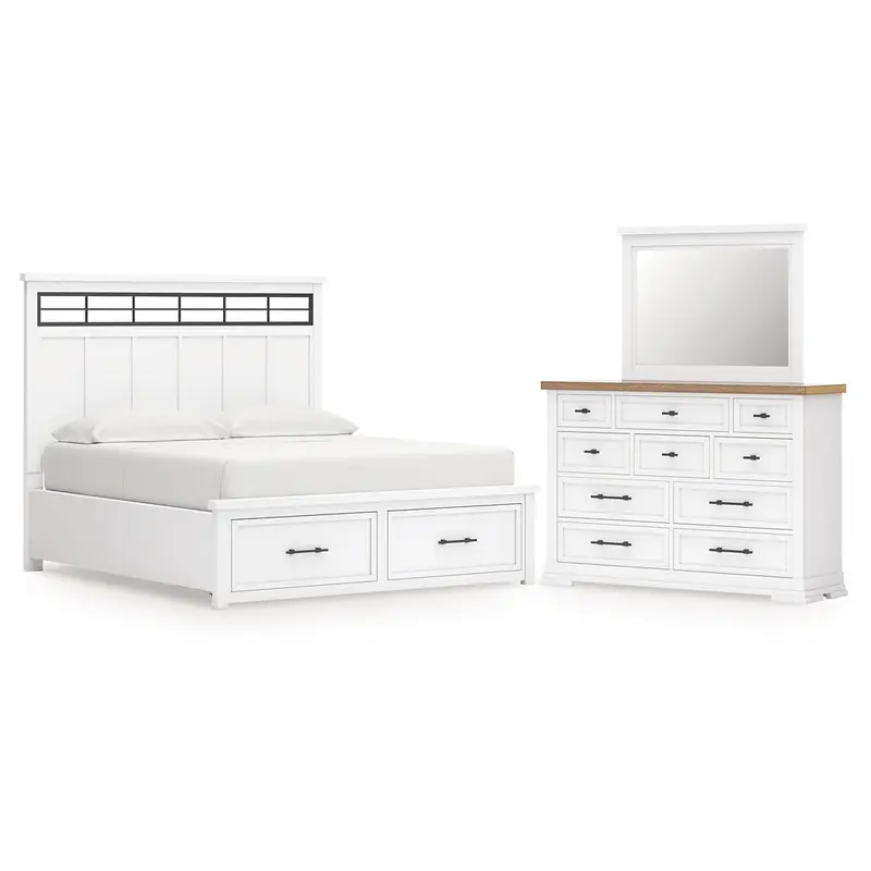 Ashbryn California King Panel Storage Bed with Mirrored Dresser