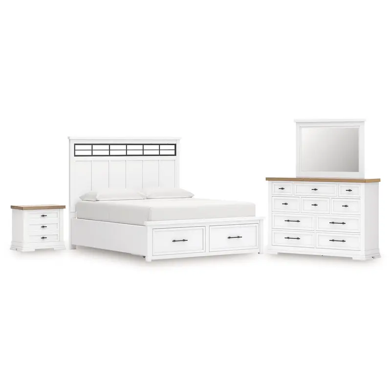 Ashbryn California King Panel Storage Bed with Mirrored Dresser and Nightstand