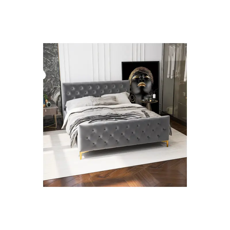Bailey Dark Grey Velvet Queen Bed - 66.1"