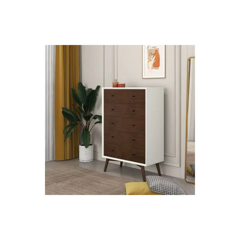 Caroline Mid Century Modern Solid Wood White Dresser 5-Drawer - 15.6"