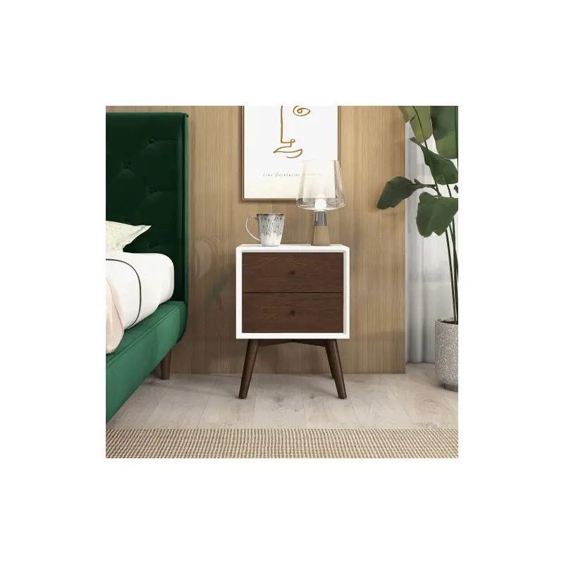 Caroline Mid Century Modern Style White Night Stand 2-Drawer - 17.7"