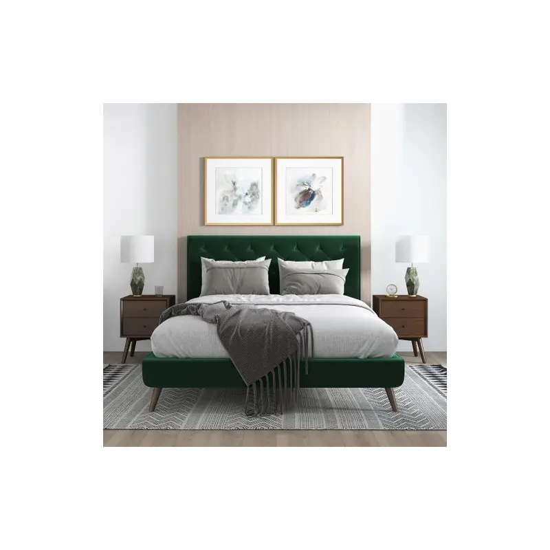 Dillon  Dark Green Velvet Platform Bed (Queen Size) - 58.5"