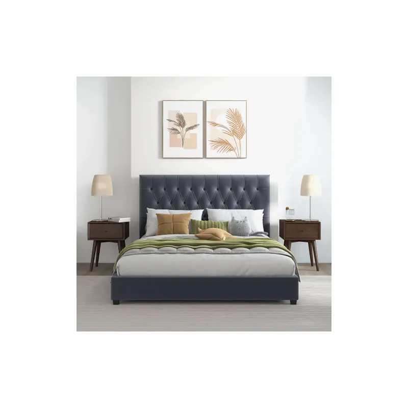 Donald Mid Century Modern Grey Velvet Platform Bed Queen - 66.1"