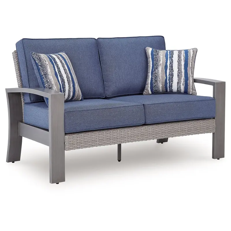 Half Moon Beach - Loveseat With Cushion - Blue / Gray