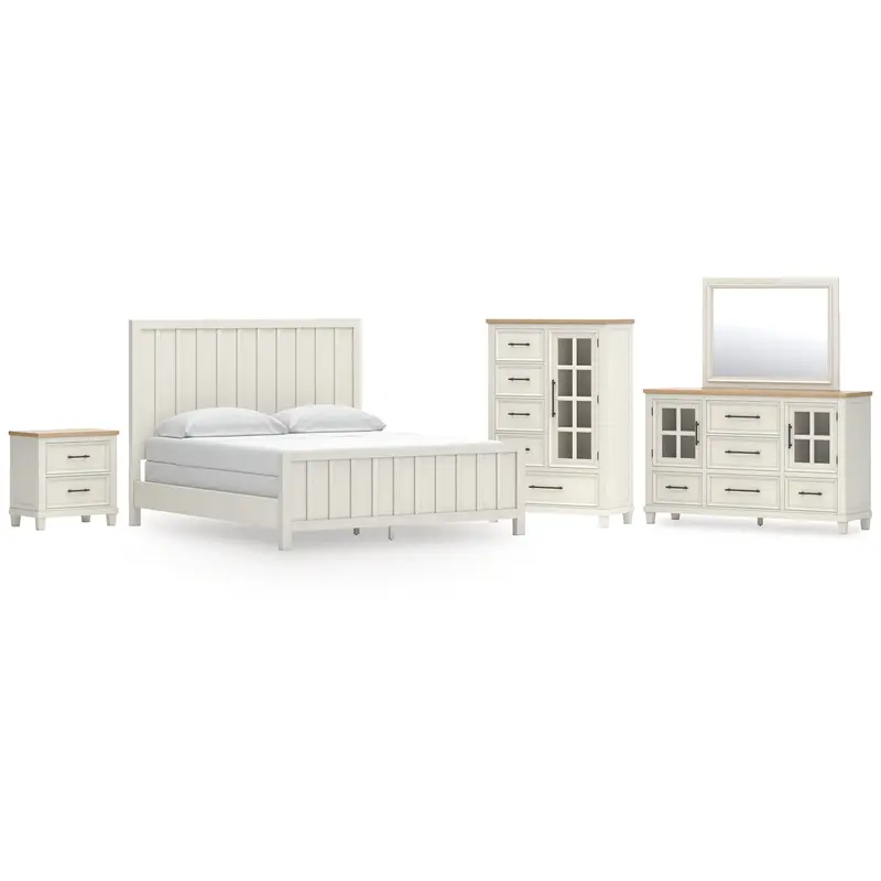 Shaybrock California King Panel Bed with Mirrored Dresser, Chest and Nightstand