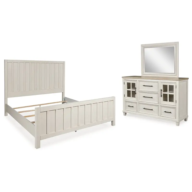 Shaybrock King Panel Bed with Mirrored Dresser