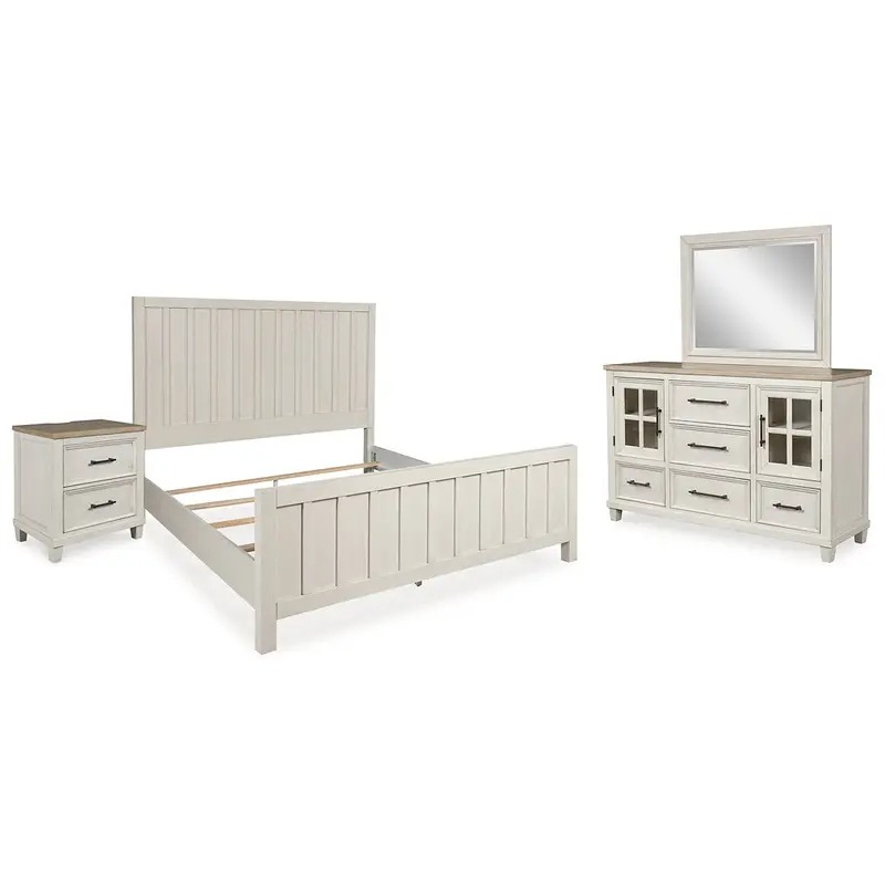 Shaybrock King Panel Bed with Mirrored Dresser and Nightstand