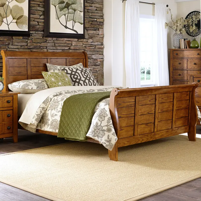 Grandpas Cabin - King Sleigh Headboard & Footboard - Light Brown