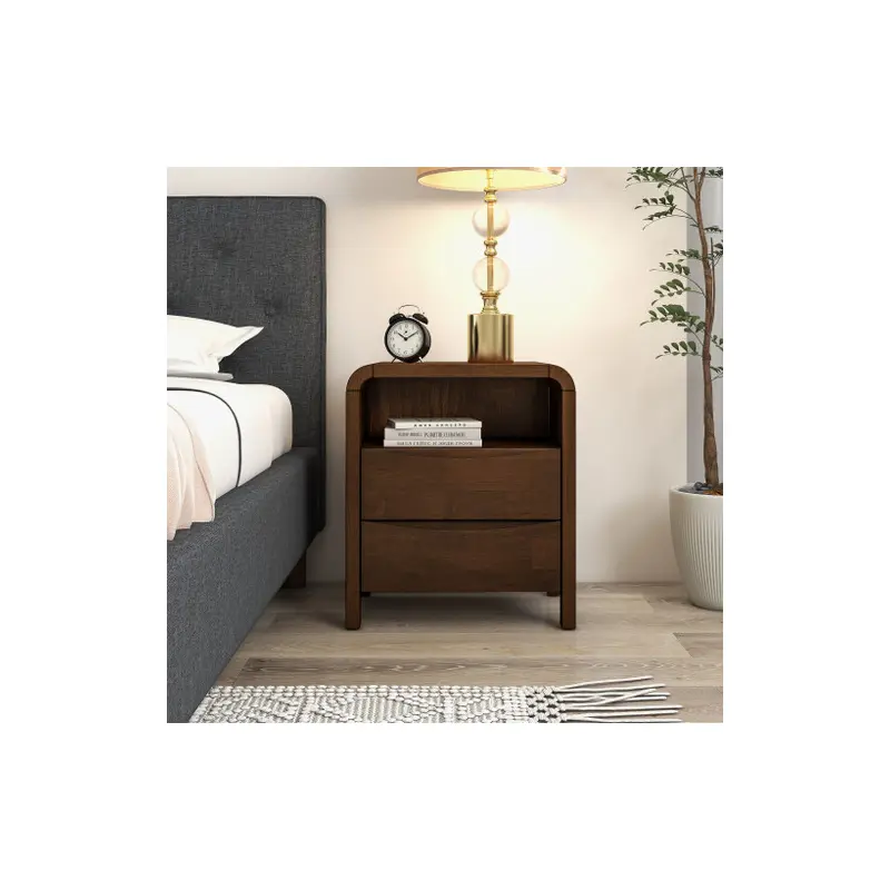 Lionel Mid Century Modern Solid Wood Nightstand 2-Drawer - 20.4"