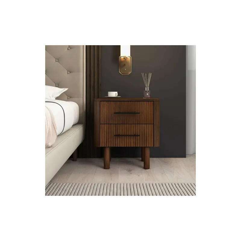 Logan Mid Century Modern Walnut Nightstand Bed Side Tables With 2 Drawers - 21"