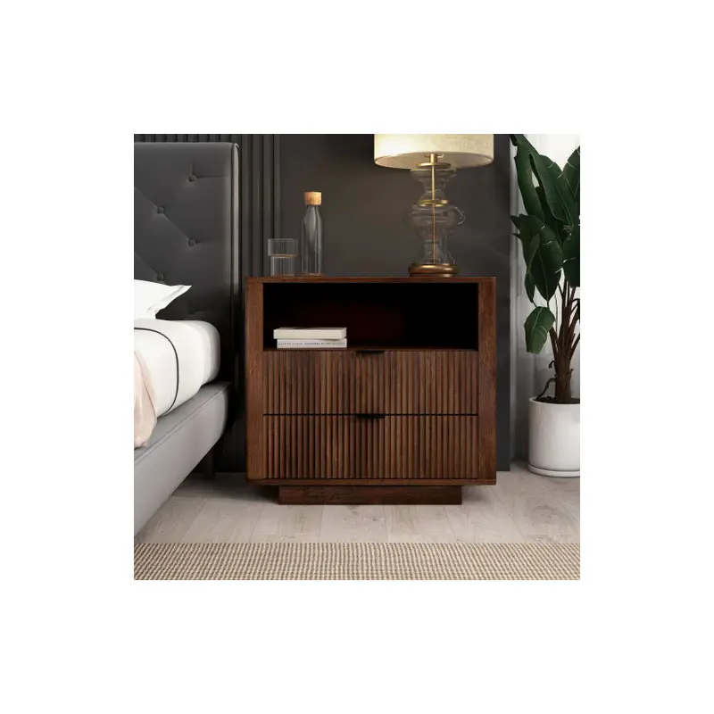 Lola Mid Century Modern Walnut Nightstand 2-Drawer Bed Side Table - 31"