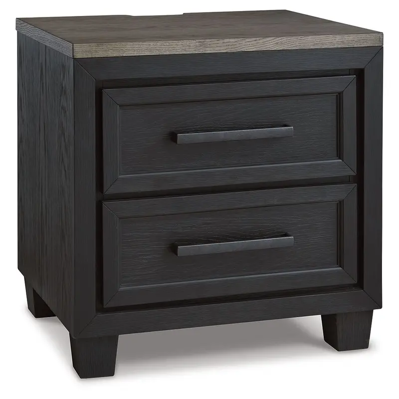 Foyland - Two Drawer Night Stand - Black / Brown