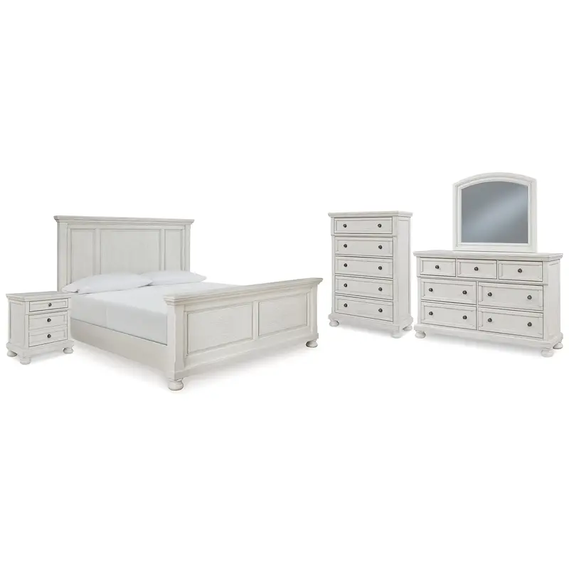 Robbinsdale King Panel Bed with Mirrored Dresser, Chest and Nightstand