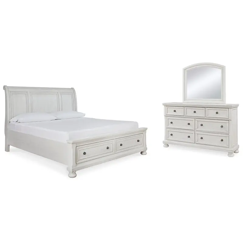 Robbinsdale King Sleigh Bed with Storage with Mirrored Dresser