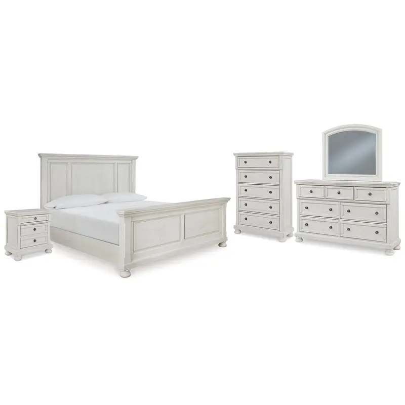 Robbinsdale Queen Panel Bed with Mirrored Dresser, Chest and Nightstand