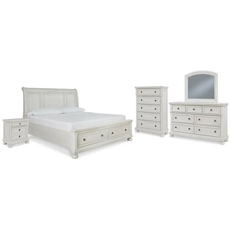 Robbinsdale Queen Sleigh Bed with Storage with Mirrored Dresser, Chest and Nightstand