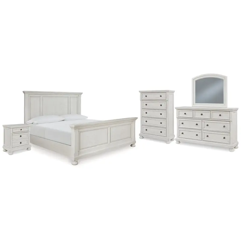 Robbinsdale California King Panel Bed with Mirrored Dresser, Chest and Nightstand