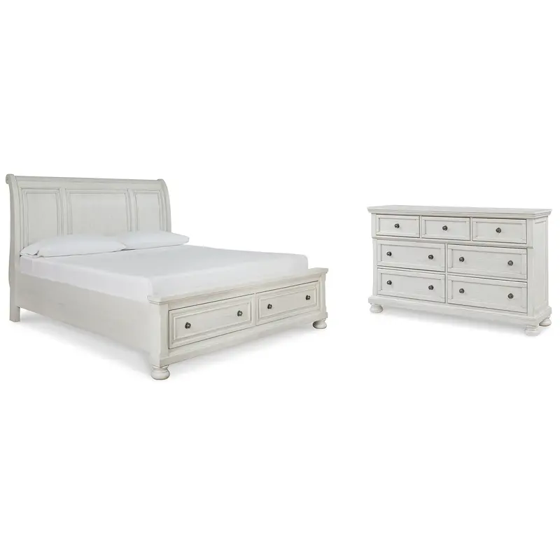 Robbinsdale California King Sleigh Bed with Storage with Mirrored Dresser