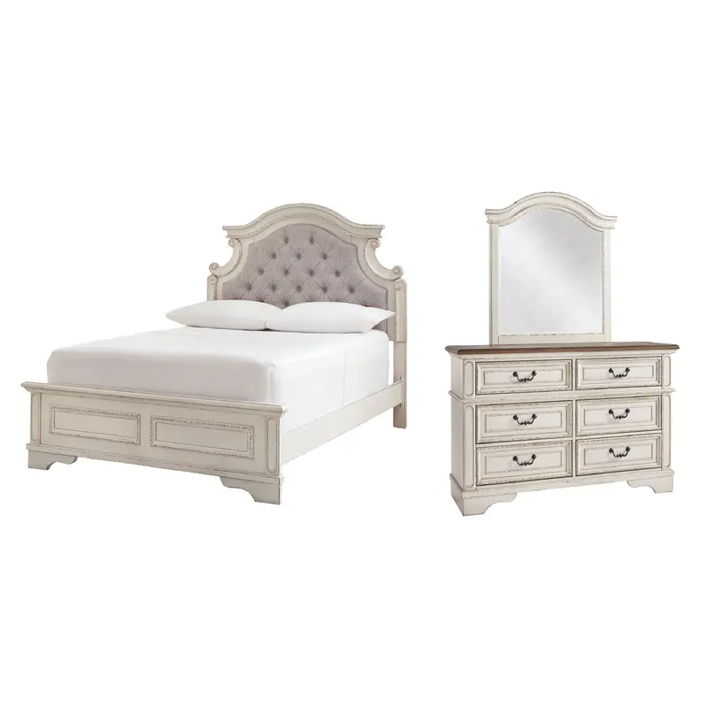 Realyn Full Panel Bed with Mirrored Dresser