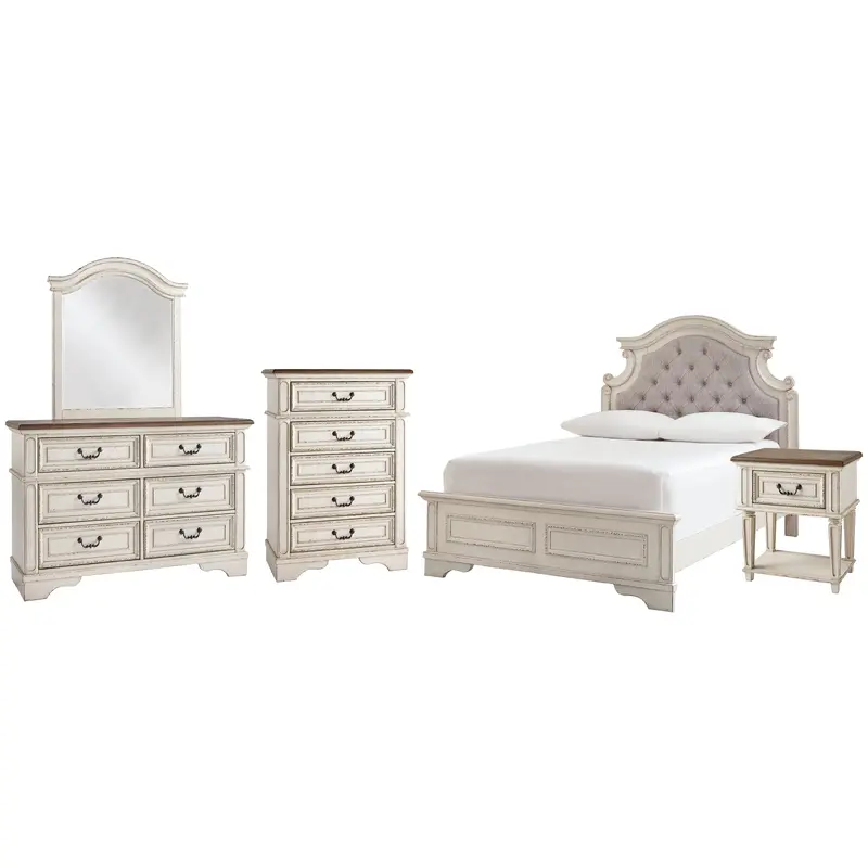 Realyn Full Panel Bed with Mirrored Dresser, Chest and Nightstand